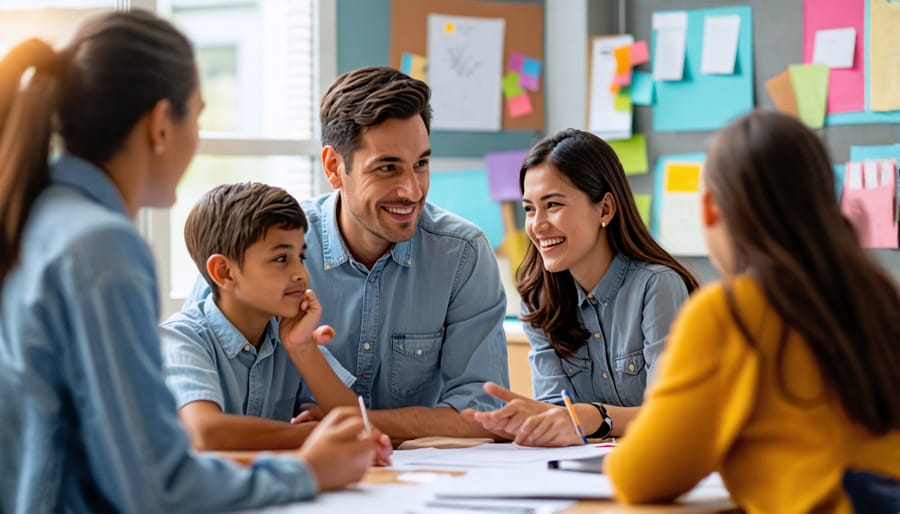 Christian teacher mentoring students in a small group discussion