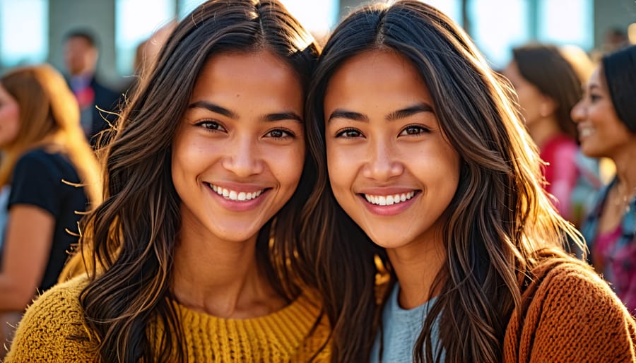 Two women from different cultural backgrounds bonding at a church gathering