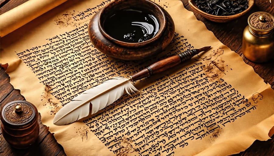 Hebrew calligraphy on parchment with traditional writing tools