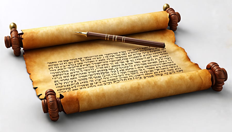 An ancient scroll featuring Hebrew text with a stylus beside it, depicting early forms of communication