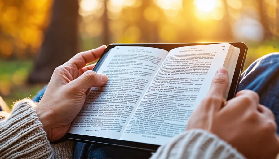 Person studying the Bible using a digital app