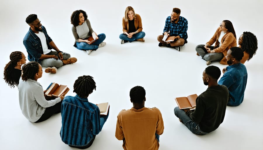 Small group of people studying the Bible together in community