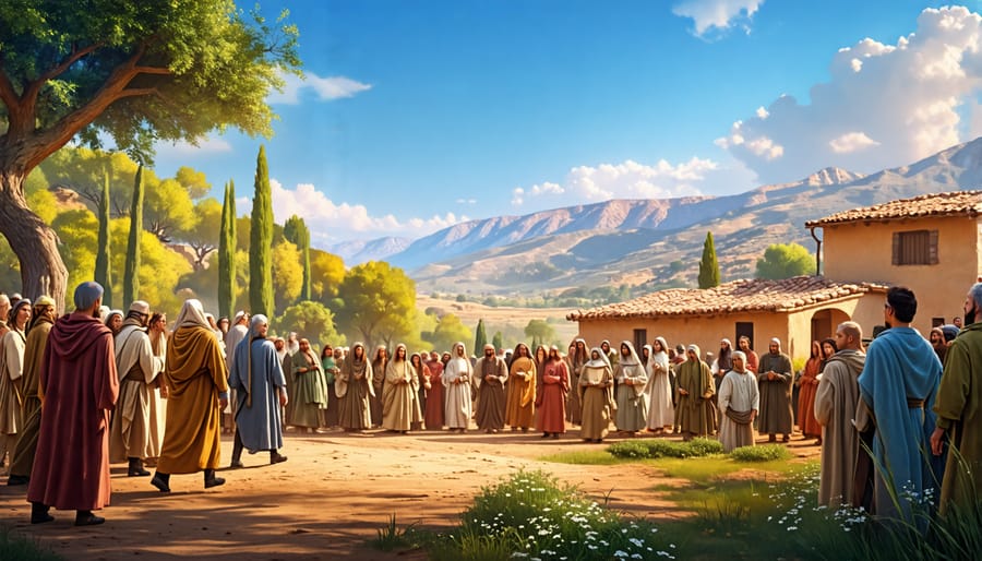 A community of people gathered together in ancient biblical times, symbolizing support