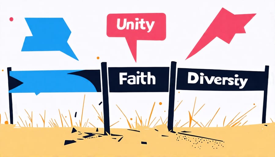 Conceptual illustration of overcoming barriers to reveal unity and diversity