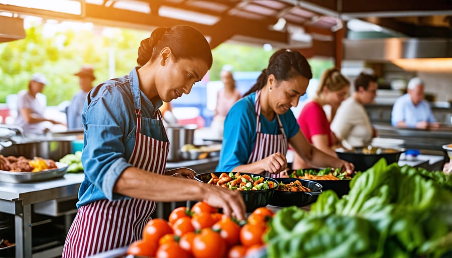 Group of Christians serving meals at a community kitchen, reflecting Jesus' mission of service.