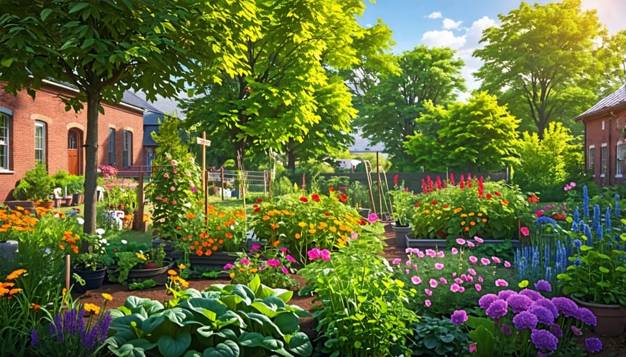 Church community members tending to plants in a shared garden