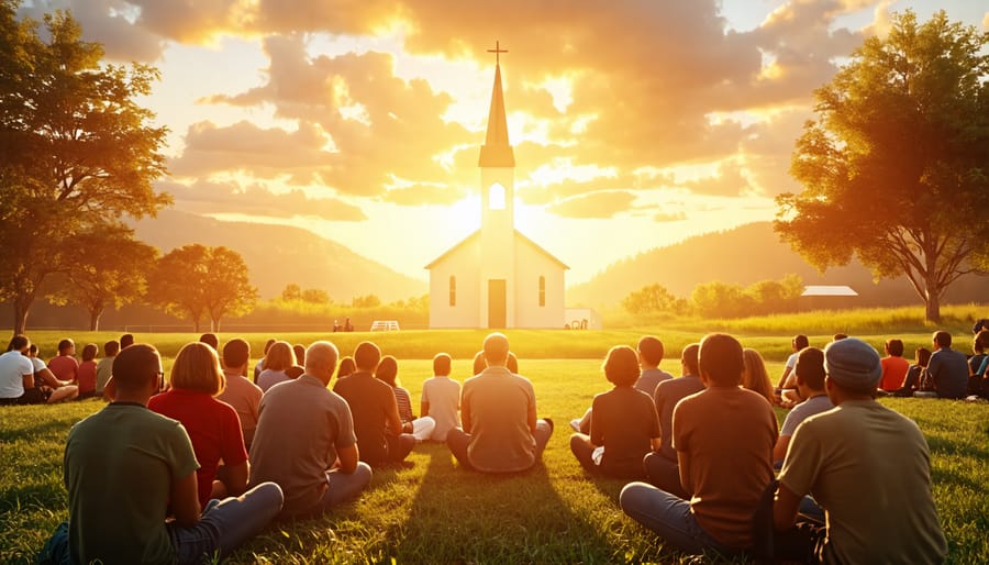 A group of people in a church setting, praying and supporting each other