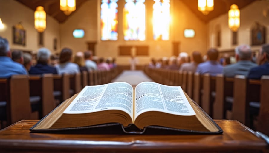 A community group in a church discussing and reflecting on an ecumenical Bible