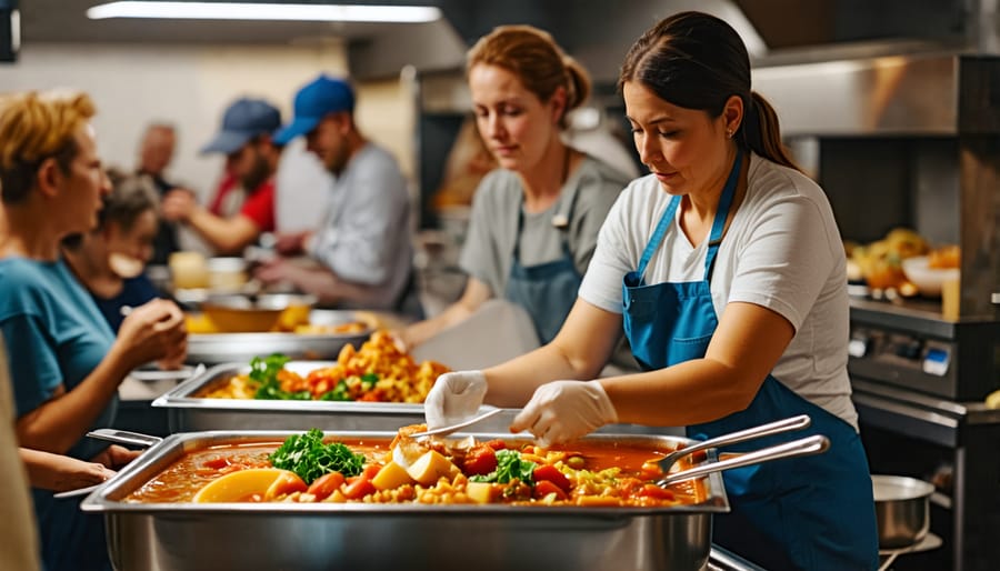 Church volunteers providing hot meals to needy community members