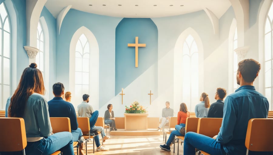 Diverse group of people sitting in a circle, sharing and supporting one another