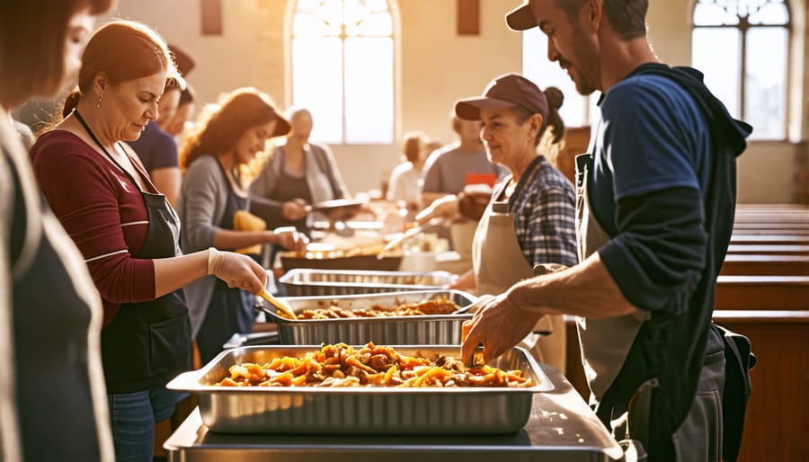 Community members serving food as part of church volunteer work on Christmas Eve