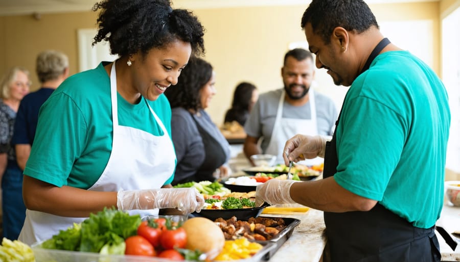 Church volunteers providing a communal meal to faith-based housing program participants