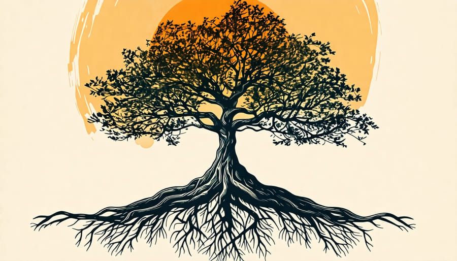 Tree with deep roots symbolizing a strong faith foundation amidst challenges