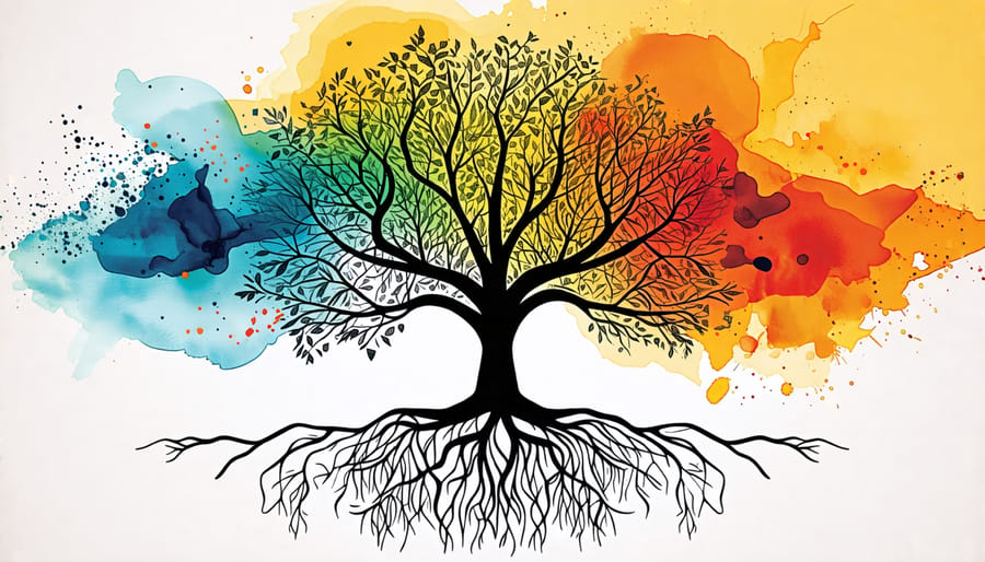 Conceptual tree illustration showing faith as roots supporting various branches like social justice and environmental stewardship