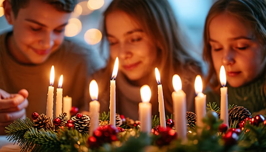 Family participating in a weekly Advent wreath devotional