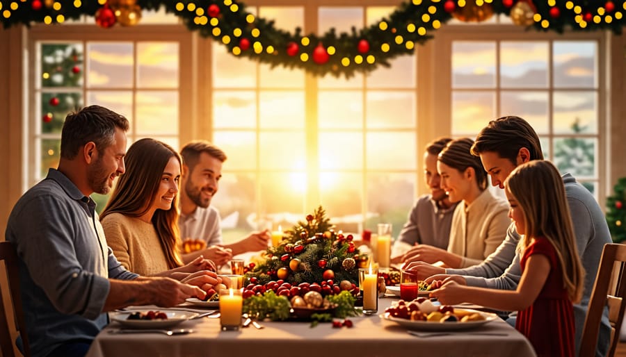 Multigenerational family praying together before Christmas dinner