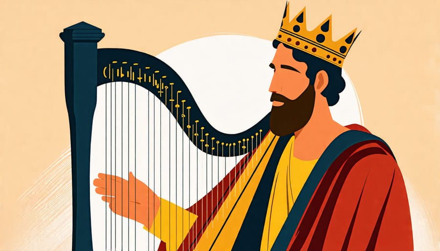 King David playing the harp as an expression of his emotional journey