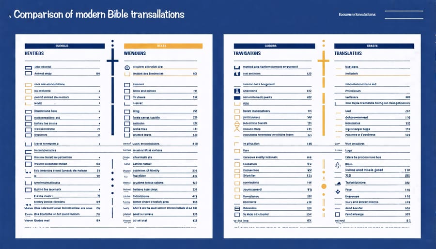 Chart comparing features of various modern Bible translations such as NIV and KJV