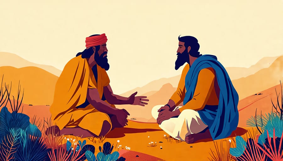 Image of Jethro giving advice to Moses, illustrating the concept of mentorship and leadership.