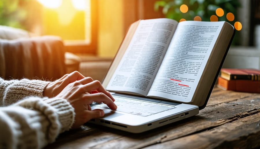 Individual engaging with an online Bible study tool on a laptop screen