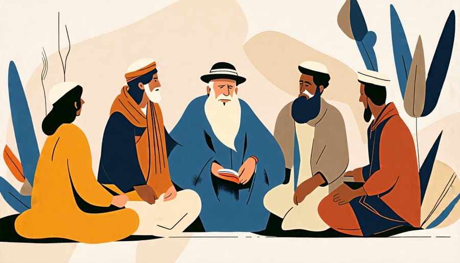 Depiction of an ancient Jewish elder sharing oral traditions with the community