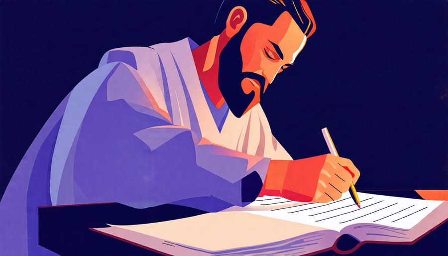 Image of Apostle Paul writing a letter, symbolizing his influential counsel in the New Testament.