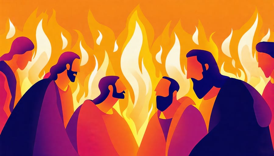 Artistic depiction of Pentecost with tongues of fire above disciples