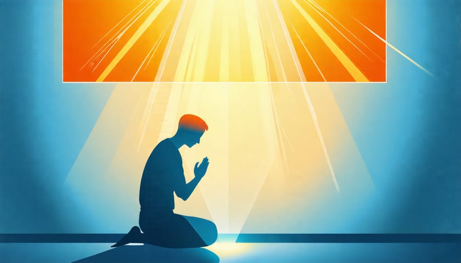 Person praying with light shining through a window, representing hope and faith