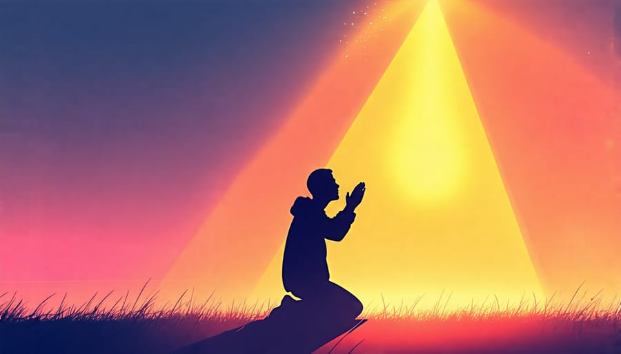 Silhouette of a praying person with divine light from above