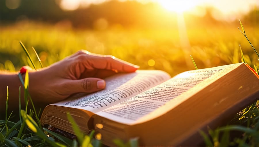 An individual reflecting on the scriptures, illustrating belief through the act of reading the Bible