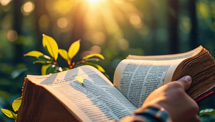 Person reading 2 Peter 3:18 in a peaceful environment