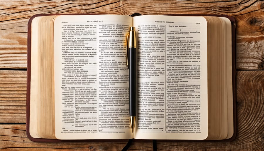 Open Bible with pen and notepad for study and reflection