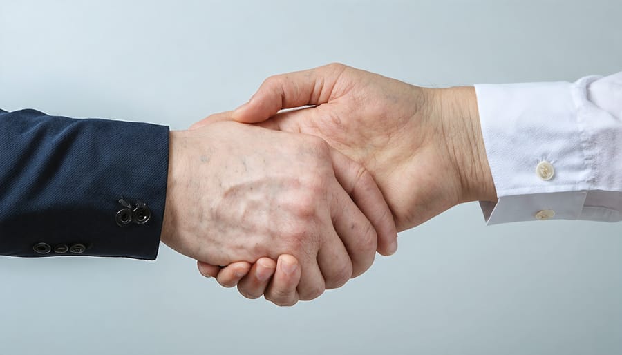 Closeup of a supportive handclasp between a mental health professional and a client