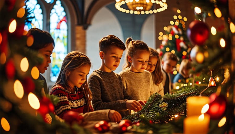 Youth decorating for Christmas and Easter in a church setting