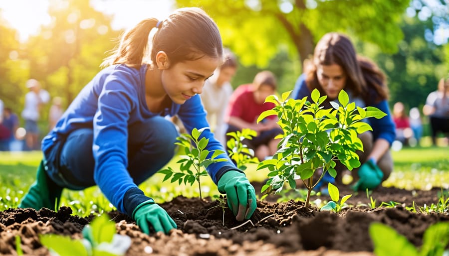 Youth volunteers planting trees during a community service project.