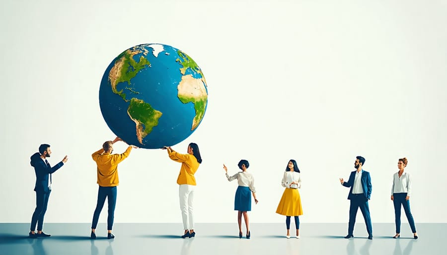 People holding a globe, representing stewardship and responsibility in AI development