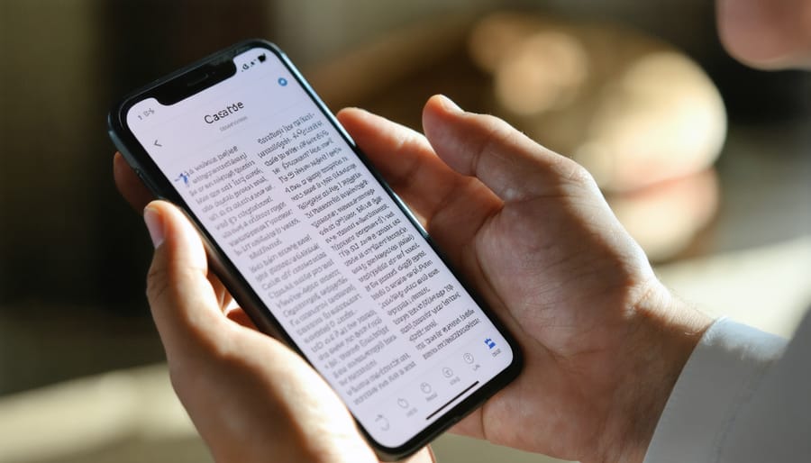 Hands holding a smartphone displaying a digital Bible passage