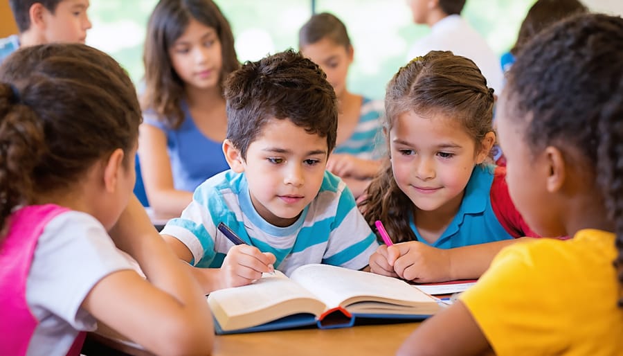 Smiling children engaged in a group activity at a church youth ministry