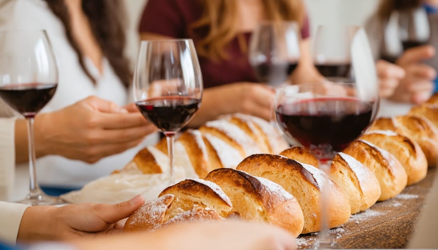 Communion elements of bread and wine on a table