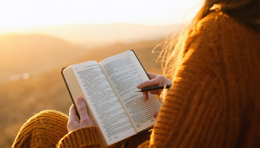 Individual engaged in morning devotional with an open Bible and journal