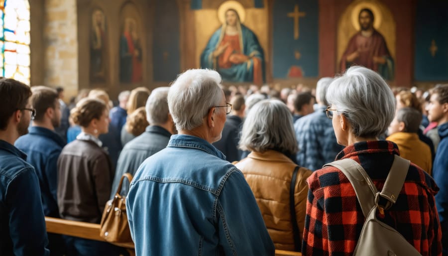 Intergenerational church congregation worshipping together