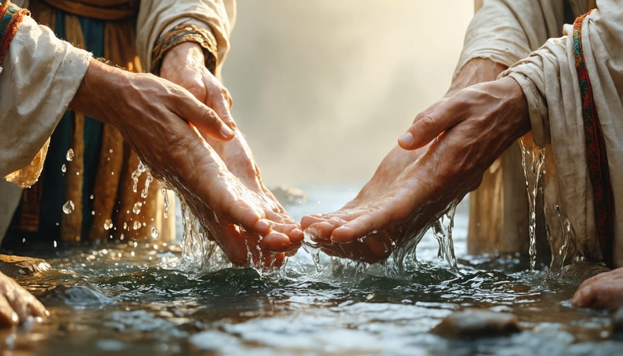 Biblical scene of Jesus washing His disciples' feet, demonstrating humility and servant leadership