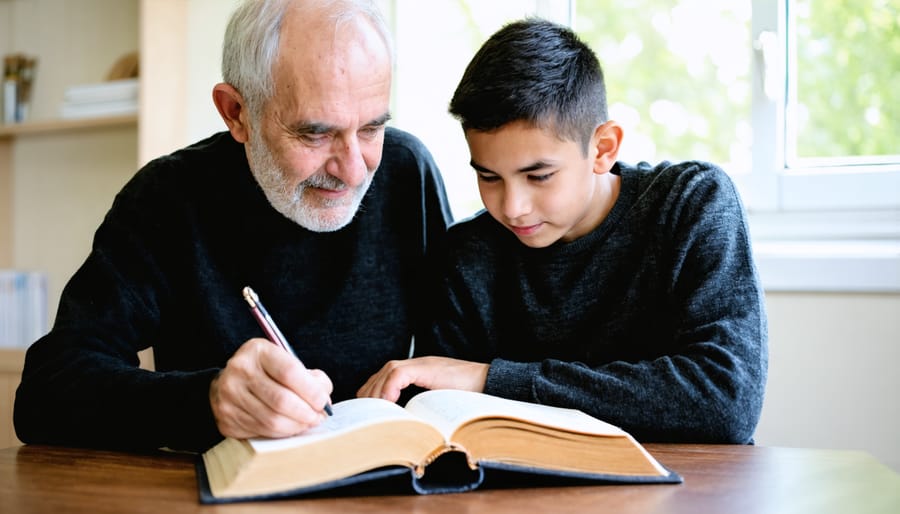 A mentor and mentee studying the Bible together, depicting biblical mentorship