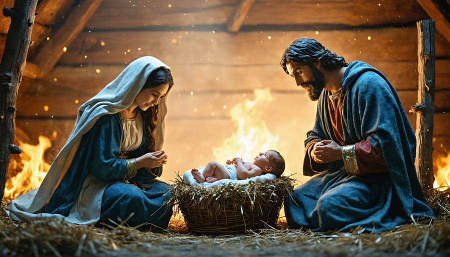 Traditional nativity scene depicting the birth of Jesus Christ