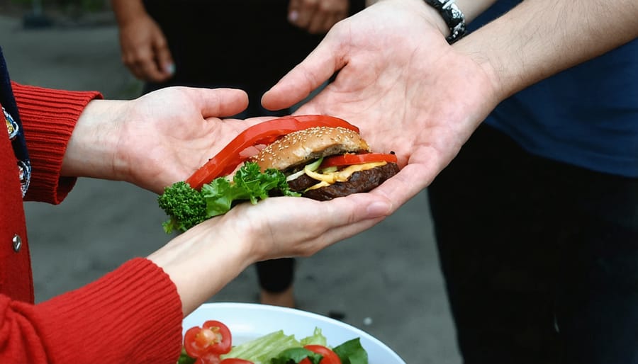 Hands serving food, illustrating the act of serving others