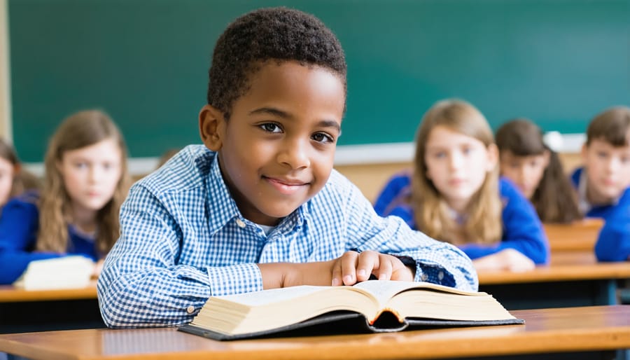 Child studying the Bible at a Christian school