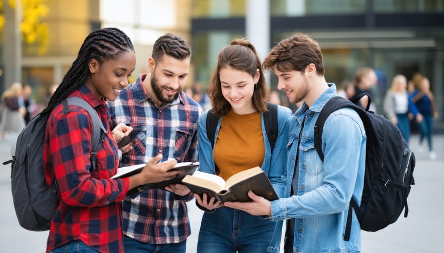 Multi-ethnic group engaged in urban Bible study