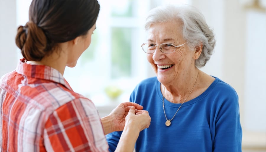 Heartwarming moment shared between an elderly woman and her volunteer caregiver