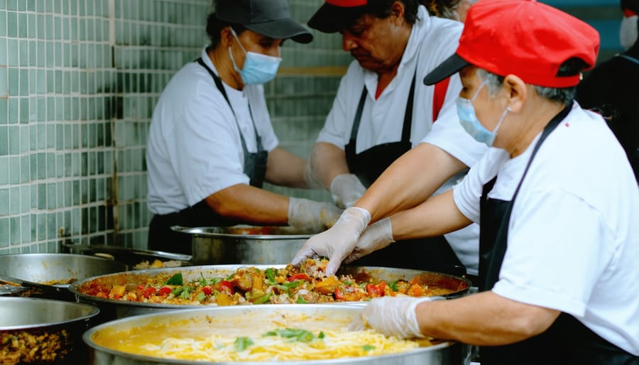 Christian volunteers serving meals to the homeless at a soup kitchen