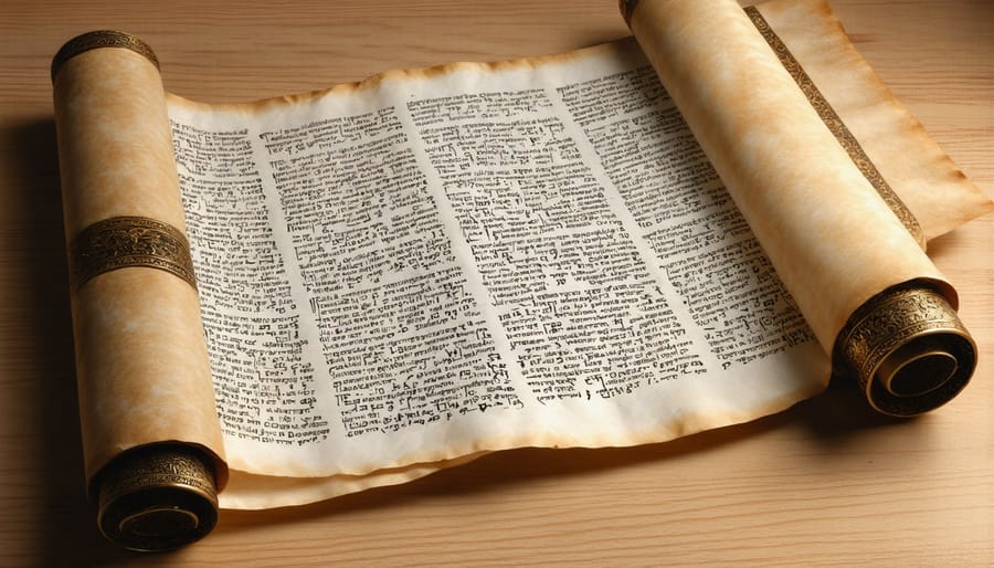 Side-by-side comparison of ancient Hebrew scroll and modern Bible showing language evolution